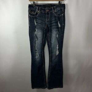 Y2K‎ Rue21 TwentyOne Black Jeans Women Sz 5/6R Distressed Curvy Mid Rise Bootcut